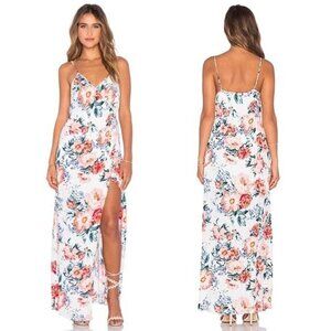 MinkPink White Little Blooms Floral Semi Wrap V Neck Maxi Slit Sun Dress Medium